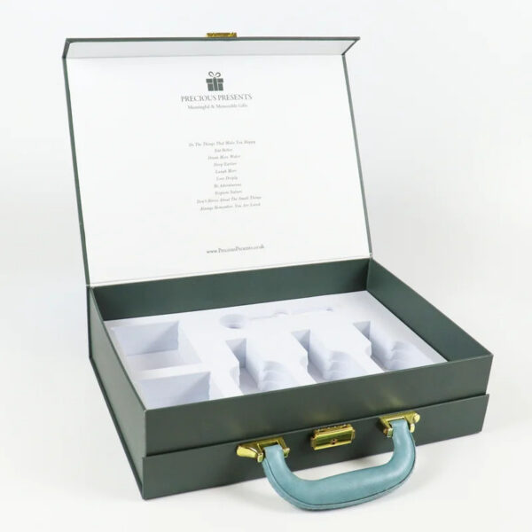 Dark Green Gift Suitcase Box with Handle and Molded Insert Dark Green Gift Suitcase Box with Handle and Molded Insert