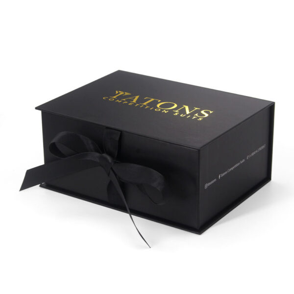 Gold Foil Competition Suit Rigid Box with Satin Inner Lining Gold Foil Competition Suit Rigid Box with Satin Inner Lining