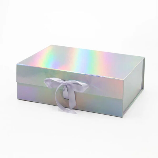 Holographic Magnetic Gift Box with Satin Ribbon Closure