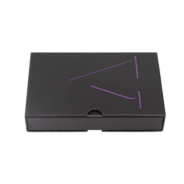 Matte Black Drawer Rigid Box with Purple Logo Thumb Notch