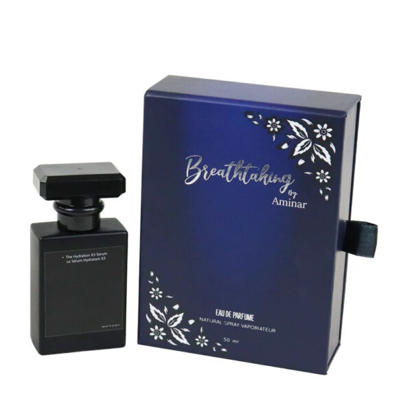 Navy Drawer Perfume Box with Ribbon Pull and Foam Insert
