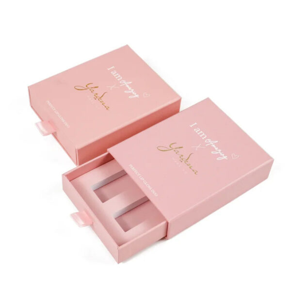 Pink Drawer Lip Gloss Duo Packaging Box with Ribbon Pull Pink Drawer Lip Gloss Duo Packaging Box with Ribbon Pull