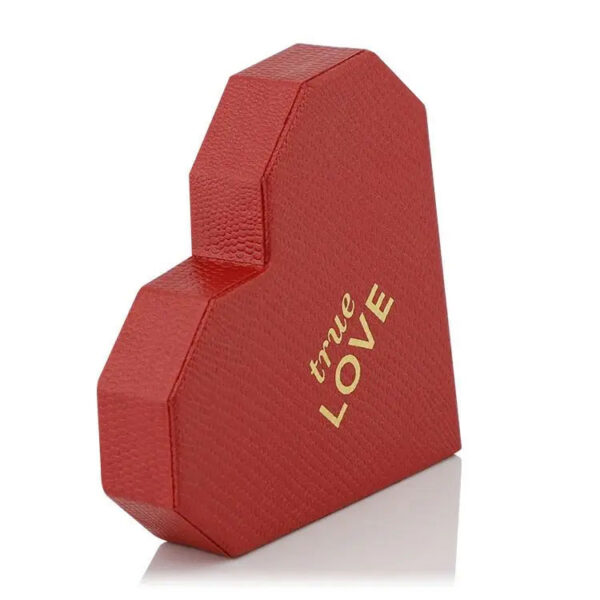Textured Red Heart-Shaped Rigid Box with Gold Foil Logo